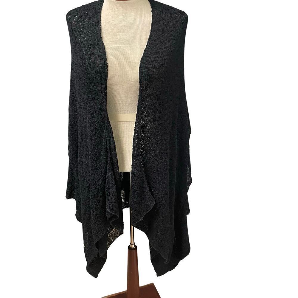 Chicos Size M/L VTG Stretch Open Vest Duster Cardigan Black Travel Minimalist